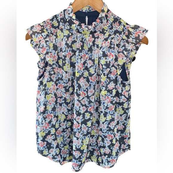 NWT LOFT Floral Smocked Ruffle Trim Top Size XS - Picture 7 of 13
